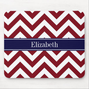 Burgundy Lg Chevron Navy Blue Name Monogram Mouse Pad