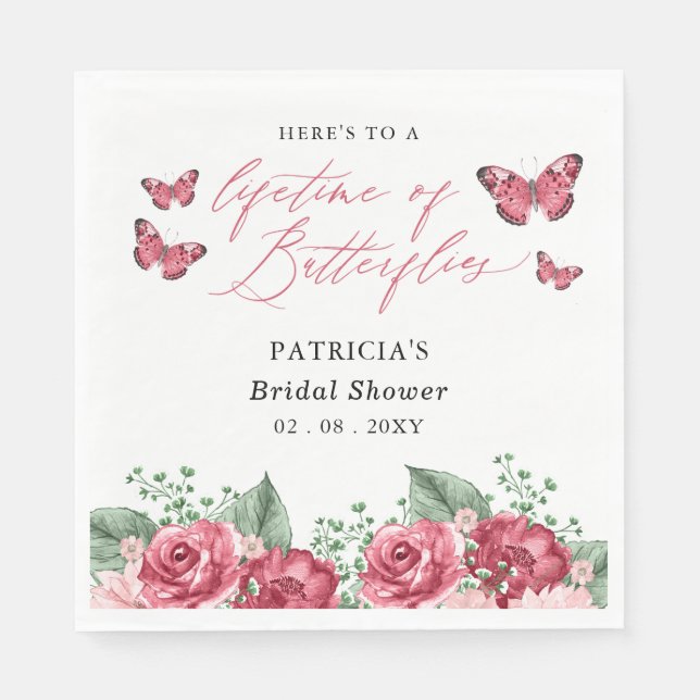 Burgundy Lifetime of Butterflies Bridal Shower Napkin (Front)