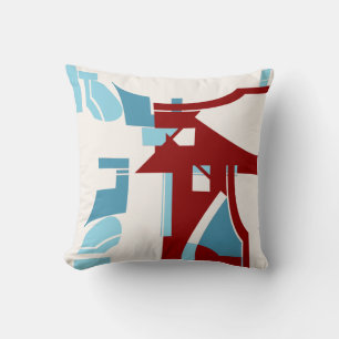 Burgundy Light Blue MCM-inspired Abstract Design Throw Pillow
