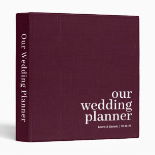 Burgundy Linen Look Personalized Wedding Planner Binder