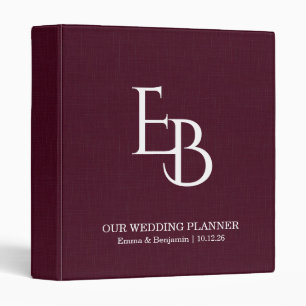 Burgundy Linen Monogram Elegant Wedding Design Binder