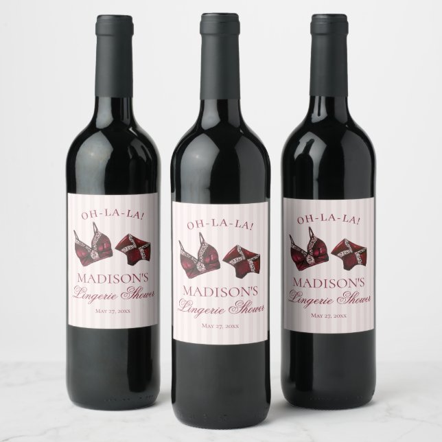 Burgundy Lingerie Shower Bachelorette Panty Party Wine Label (Bottles)