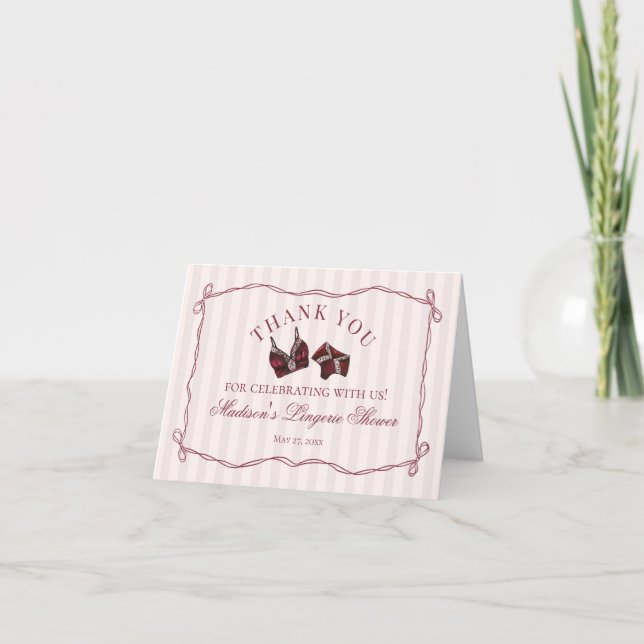 Burgundy Lingerie Shower Bachelorette Thank You  (Front)