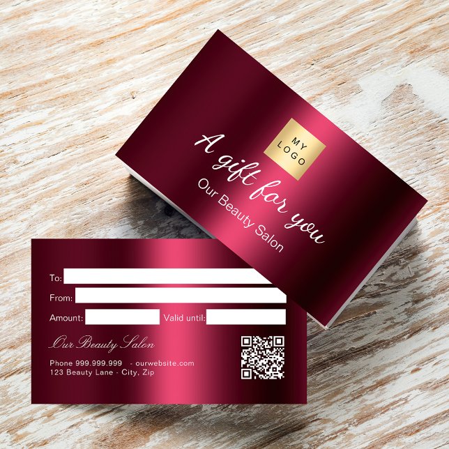 Burgundy logo qr code gift certificate card (Creator Uploaded)