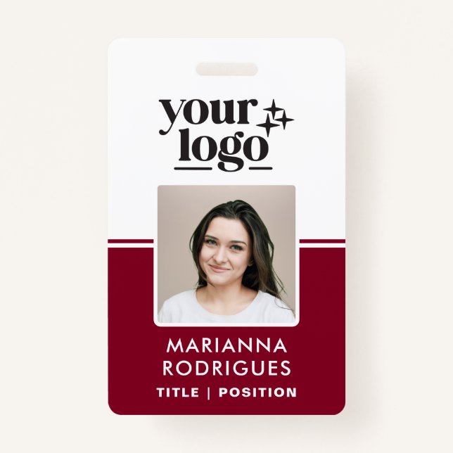 Burgundy Logo Security Photo Barcode Employee ID Badge (Front)