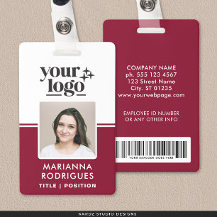Burgundy Logo Security Photo Barcode Employee ID Badge