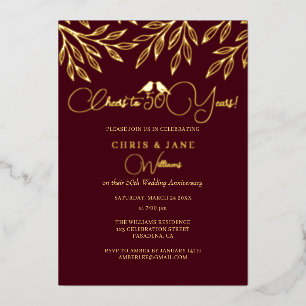 Burgundy Love Birds 50th Wedding Anniversary 