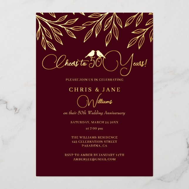 Burgundy Love Birds 50th Wedding Anniversary  (Front)