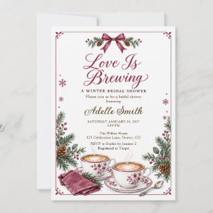 Burgundy Love Is Brewing Winter Bow Bridal Shower  Invitation