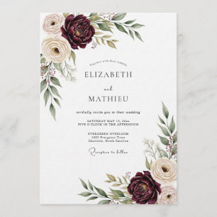 Burgundy Lush Bloom Wedding Invitation