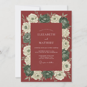 Burgundy Lush Botanical Garland Wedding Invitation