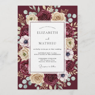 Burgundy Lush Floral Romance Wedding Invitation