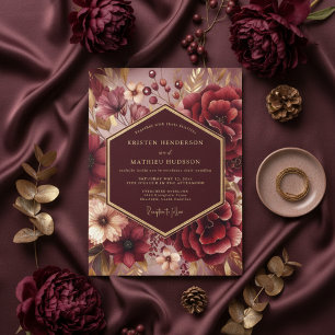 Burgundy Lush Floral Romance Wedding Invitation