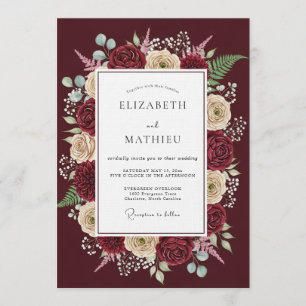 Burgundy Lush Floral Whimsy Wedding Invitation