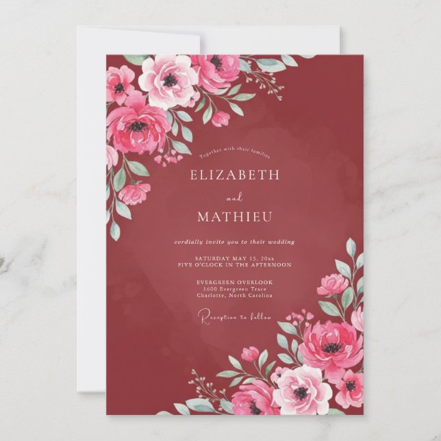 Burgundy Lustrous Romantic Wedding Invitation (Front)