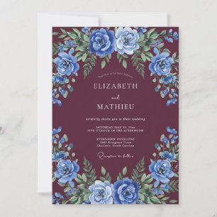 Burgundy Luxuriant Blue Rose Wedding Invitation