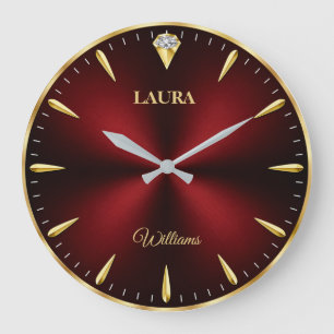 Burgundy Luxury Elegant Gold Minimalist Large Clock