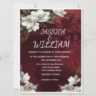 Burgundy & Magnolia Garden Floral Wedding Invitati Invitation