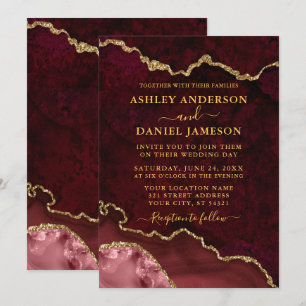 Burgundy Marble Agate Geode Wedding Gold Invitation