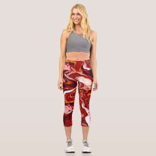 Burgundy Marble Digital Fluid Art Capri Leggings