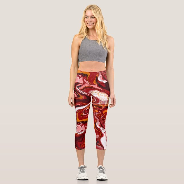 Burgundy Marble Digital Fluid Art   Capri Leggings (Front)
