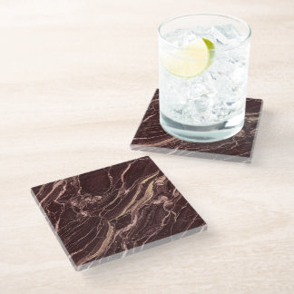 Burgundy Marble Elegant Luxury Modern Aesthetic Glass Coaster
