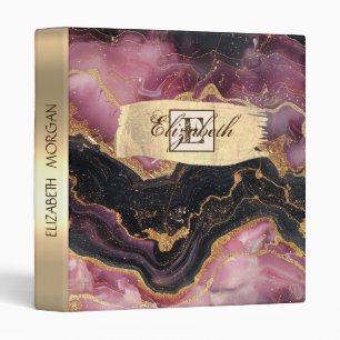 Burgundy Marble,Gold Brush Stroke, Monogram Binder