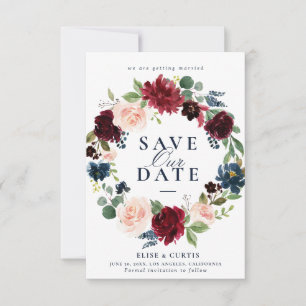 burgundy marine floral enregistrer la carte date