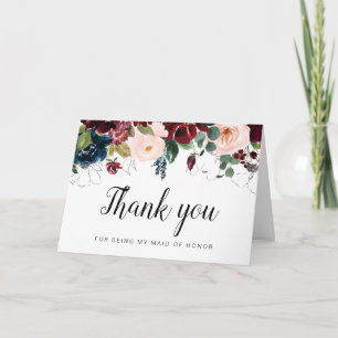 Burgundy marine florale Maid of Honor carte de rem