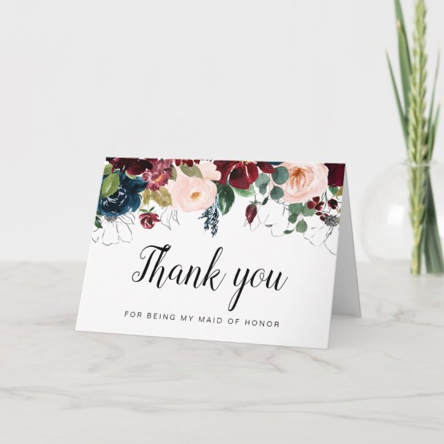 Burgundy marine florale Maid of Honor carte de rem (Devant)