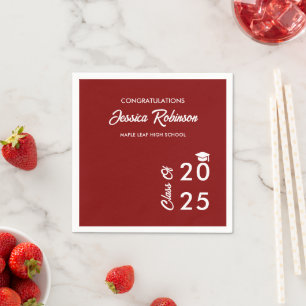 Burgundy Maroon Congratulations Graduation Party Napkin