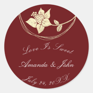 Burgundy Maroon Flower Save the Date Love Crimson2 Classic Round Sticker