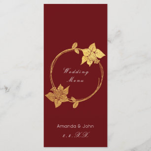 Burgundy Maroon Gold Floral Red Mariage Menu