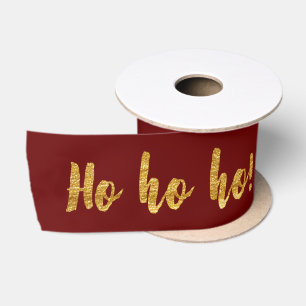Burgundy Maroon Golden Christmas Ho Ho Ho! Satin Ribbon