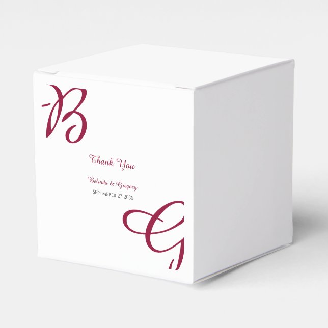 Burgundy Maroon Initials Autumn Fall Wedding  Favor Box (Front Side)