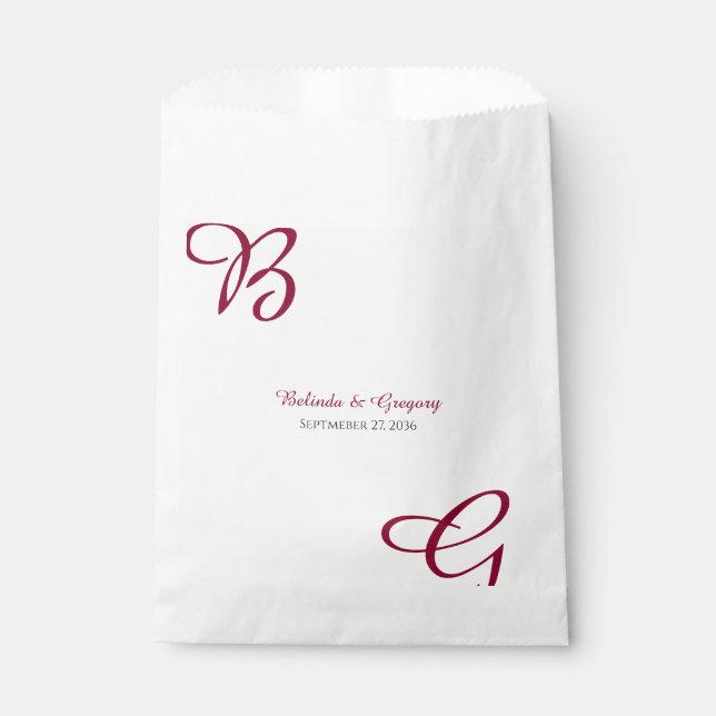 Burgundy Maroon Initials Autumn Fall Wedding  Favour Bag (Front)