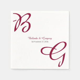 Burgundy Maroon Initials Autumn Fall Wedding Napkin