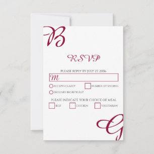 Burgundy Maroon Initials Autumn Fall Wedding RSVP Card