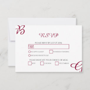 Burgundy Maroon Initials Autumn Fall Wedding RSVP Card
