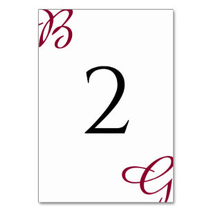 Burgundy Maroon Initials Autumn Fall Wedding Table Number