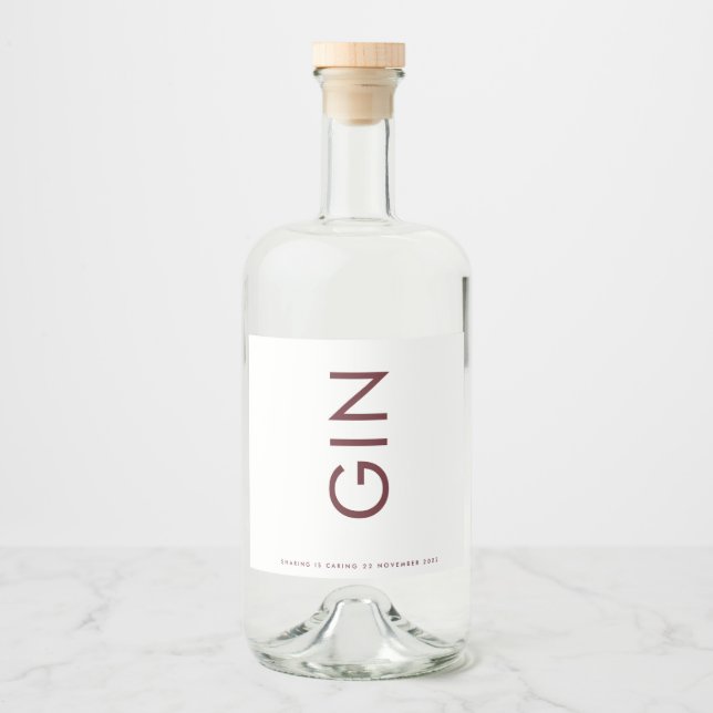 Burgundy Maroon Modern Bold Monogram Gin Liquor Bottle Label (Front)