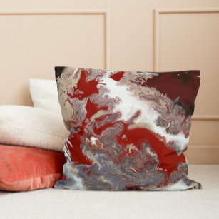 Burgundy Maroon Red Grey Abstract Art Marble Throw Pillow