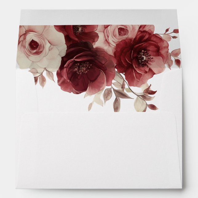 Burgundy Maroon Rose Elegant Wedding Vintage Envelope (Back (Bottom))