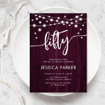Burgundy Maroon Rustic Wood 50th Birthday Party Invitation<br><div class="desc">50th Birthday Party Invitation. Rustic design with burgundy maroon wood pattern. Classy invite card featuring fairy string lights and white script font. Perfect for a stylish fiftieth bday celebration. Personalize with your own details. Can be customized for any age! Printed Zazzle invitations or instant download digital printable template.</div>