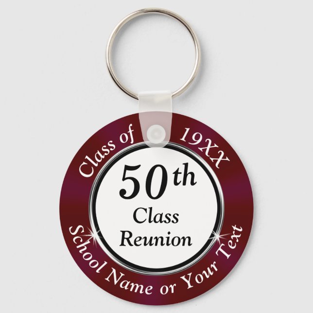 Burgundy Maroon White Black, Class Reunion Favours Keychain (Front)