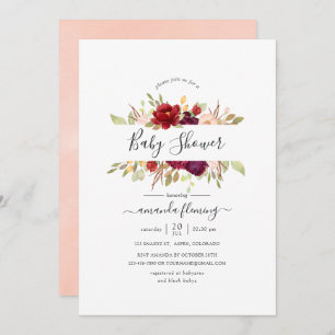 Burgundy - Marsala and Blush Floral Baby Shower Invitation