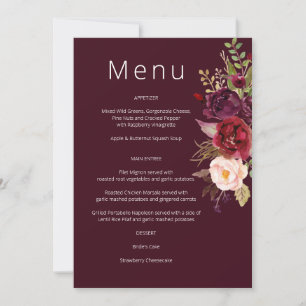 Burgundy Marsala and Blush Floral Menu Invitation