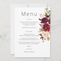 Burgundy Marsala and Blush Floral Menu - White 