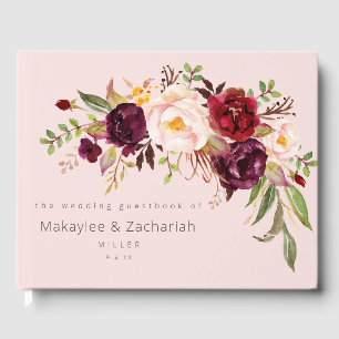 Burgundy Marsala and Blush Floral Pink Guest Book
