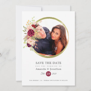 Burgundy-Marsala and Blush Photo Wedding Save The Date